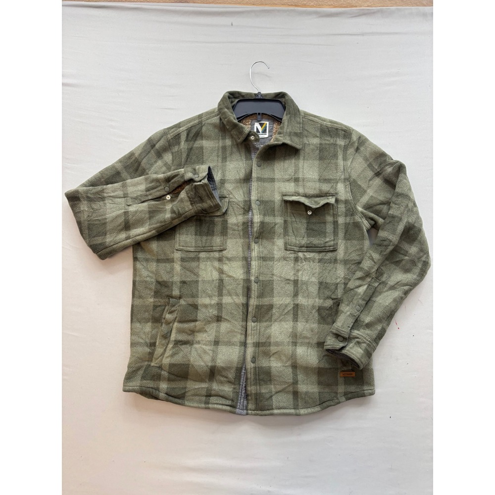 Voyager Mens Green Plaid Sherpa Lined Fleece Shirt Jacket Shacket Size Medium